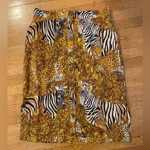 A-line button down skirt midi-length with jungle pattern, sz 12 Anthropologie